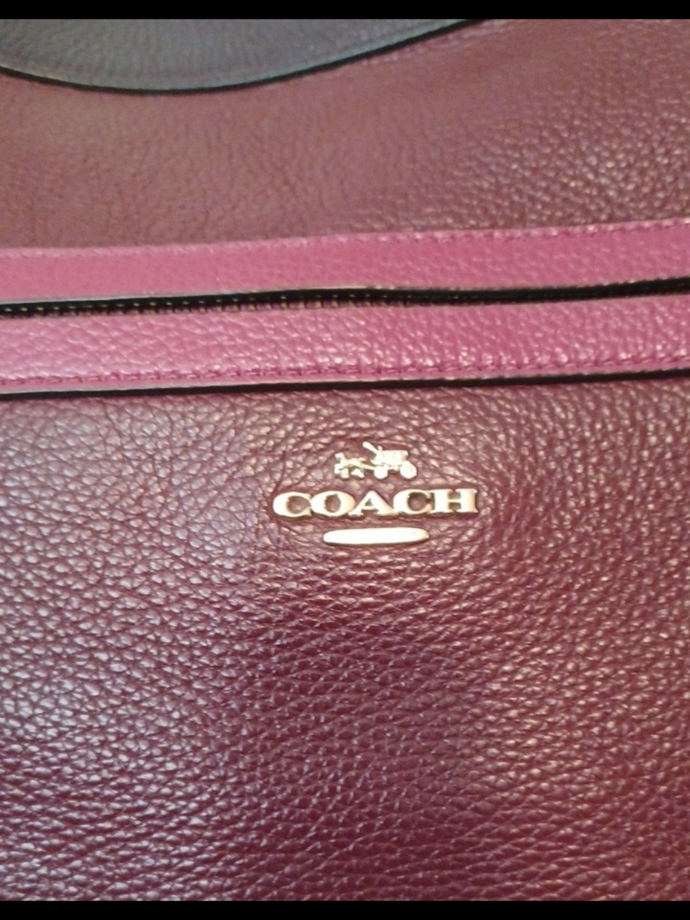 Coach Burgundy Leather Tote Navy Trim and Pink Accent Hangtags Shoulder Purse - Picture 8 of 16